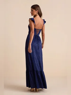 Lulu's Arlaith Navy Jacquard Lace-Up Corset Maxi Dress NWT XL thumbnail 5