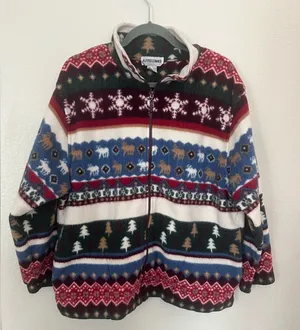 Alfred Dunner Vintage Fair Isle Fleece Jacket Sweater Size L Winter Christmas thumbnail 1