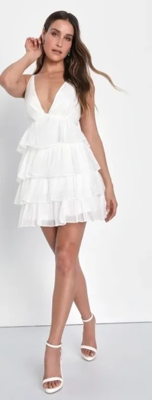 LULUS Bridal Bachelorette Engagement Bridal Shower Sexy Babydoll Mini Dress thumbnail 1
