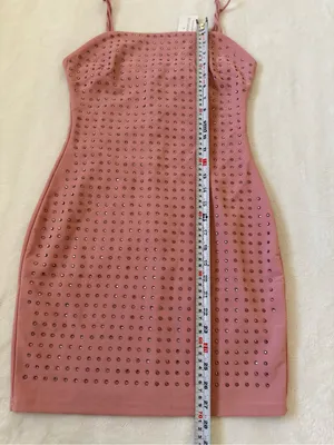 Windsor Pink Rhinestone Bodycon Mini Dress S Y2K Party Cocktail Spaghetti Strap thumbnail 9