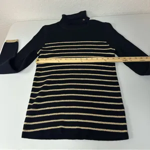 Lauren Ralph Lauren Y2K Gold Metallic Striped Classic Long Sleeve Sweater Large thumbnail 7
