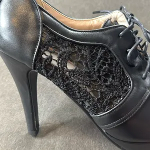 Women’s Black High Heel Lace Up Booties with Lace Detail EU40 Size 9/9.5 US NEW thumbnail 2