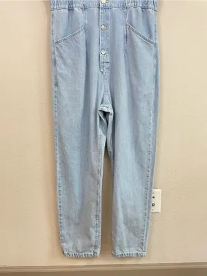 Free People We The Free Marci coveralls Denim Jumpsuit in Clear Skies Size Large thumbnail 6