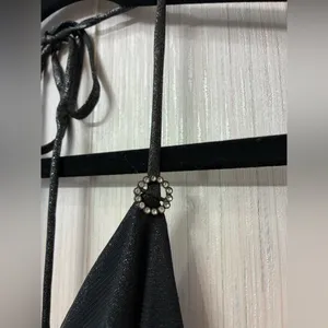 Express XS Black Metallic Sparkle Halter Mini Ruched Bodycon Tulle LBD Party Y2K thumbnail 3