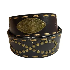 Western Cowgirl Grunge Black Infinity Stud Belt 36" Rope Stitch Hem S/M NWT thumbnail 2