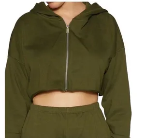 Naked Wardrobe Hoodie Womens Medium Olive Green Cropped Zip Up‎ NWT thumbnail 1