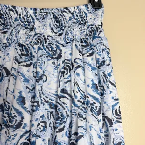 Cupio Skirt Medium Blue Peasant Boho Paisley Coastal Smocked Tiered 100%Cotton thumbnail 9