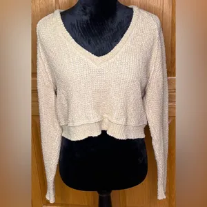 Free People V-Neck High Low Slouchy‎ Cropped Textured Knit Sweater Camel Size XS thumbnail 9
