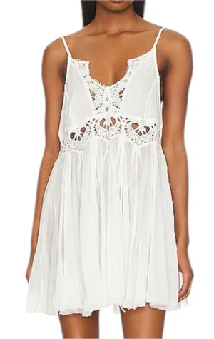 Free People NWT Women’s Size M White Cotton Lace Detail Ilektra Mini Slip Dress thumbnail 1