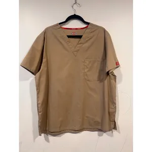 Dickies V-neck scrub top in tan Khaki Large thumbnail 2