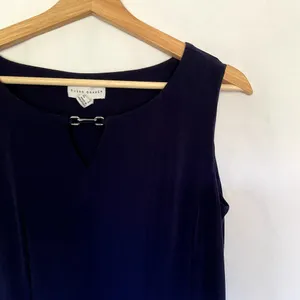 Susan Graver navy blue knee‎ length dress sleeveless summer sundress women's XS thumbnail 2