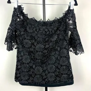 Reformation Black Misty Floral Embroidered‎ Lace Off the Shoulder Blouse thumbnail 1