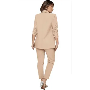SweatyRocks NEW Tan 2 Pc Ruched Sleeve Blazer & Pant Career Suit Set M thumbnail 2
