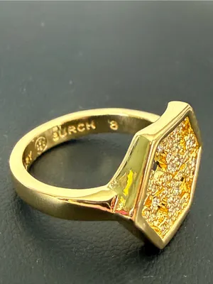 Tory Burch | Gold Pavé Logo Hexagon Ring | Size 8 thumbnail 2