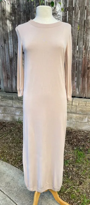 COS knitted Beige Long Sleeve Maxi Dress Minimalist Classic S luxury neutral thumbnail 1