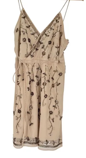 Altar'd State‎ L Analia Beaded Babydoll Mini Dress Size XS Y2K Forest Fairy thumbnail 1