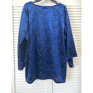 Avenue Royal Blue Burnout Velvet Floral V Neck Long Sleeve Tunic Top Plus‎ 18 20 thumbnail 3