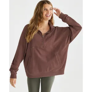 Aeropostale Brown Quarter Zip Ribbed Mock-Neck Pullover Sweatshirt Small thumbnail 2
