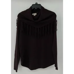 Style‎ & Co Women's Fringe Cowl-Neck Sweater Small, Dark Chocolate NWT (A88) thumbnail 2