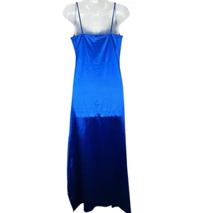 Liz & Sara Royal Blue Shiny Satin Ruched High Leg Slit Party Dress Large L Prom thumbnail 4