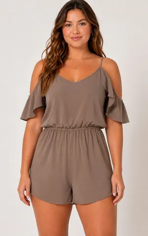 Bebop Olive Green Cold Shoulder Romper  thumbnail 1