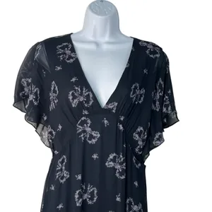 Love Shack Fancy‎ Kover Bow Print Tiered Navy Blue Viscose Maxi Dress Size 8 thumbnail 9