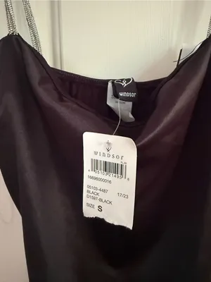 Windsor NWT Black Satin Slip Dress with Sparkle Straps thumbnail 3