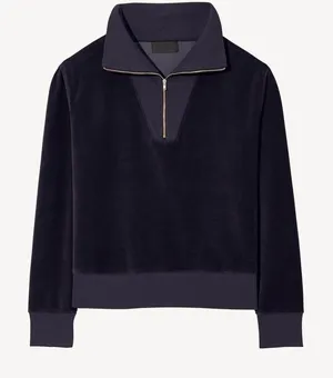 NILI LOTAN BENTLEY VELOUR QUARTER ZIP SWEATSHIRT in navy size small‎ thumbnail 1