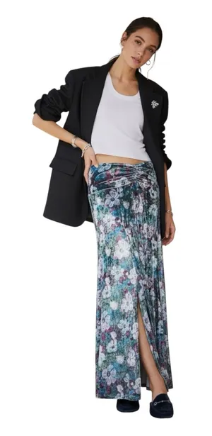 Free People Carpe Diem Convertible‎ Maxi Skirt Dress Velvet Floral Sea Glass XS thumbnail 1