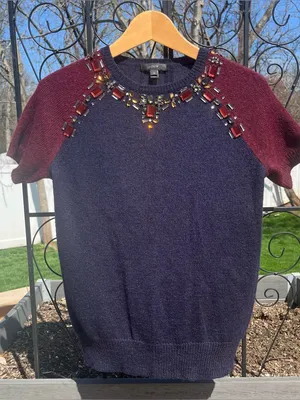 J.Crew Women’s Jeweled Short Sleeve Alpaca Merino Wool Blend Sweater Size XS thumbnail 1