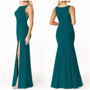 Azazie A2 Teal Mermaid Bridesmaid Dress Floor Length Slit Mesh Formal Gown thumbnail 6