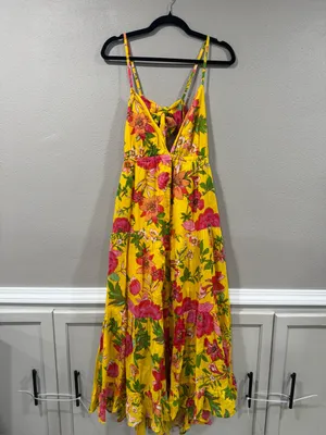 NWT Band Of The Free- Free People Yellow Floral Tie-Front Maxi Dress thumbnail 2