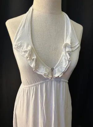 Elan White Halter Dress‎ Ruffle V-Neck Empire Waist Tiered Hem MD-522 Large thumbnail 1