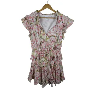 MISA Iliana Ruffled Eyelet Mini Dress Medium Pink Floral Tiered Coquette Cottage thumbnail 2