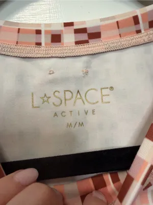 L*Space Active Aim‎ High Pink Plaid Long Sleeve Crop Top Athletic Size Medium thumbnail 4
