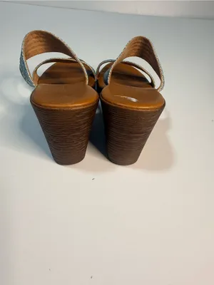 Italina Blue Striped Fabric Wedge Sandals thumbnail 6