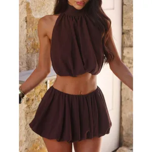 Outcast Anahi Mini Skirt Chocolate Brown Bubble Hem Medium NWT OC6346‎ thumbnail 3