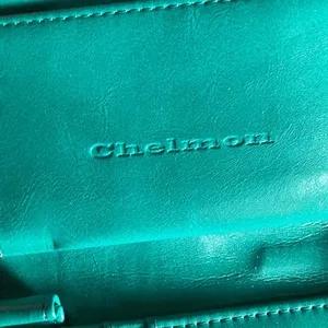 Chelmon Teal Leather Wristlet wallet with guitar wide strap zipper pull thumbnail 4