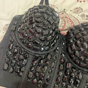 Rhinestone Black Beaded corset Bustier Top Size L thumbnail 3