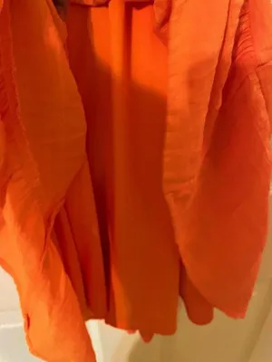 Luxology Vibrant Orange Tiered Puff Sleeve Midi Dress M Tie Waist Cottagecore thumbnail 4