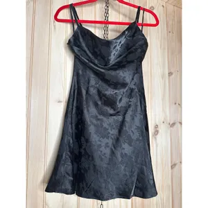 NWT Lulus Close to Your Heart Black Satin Jacquard Cowl Slip Dress LBD Party M thumbnail 2
