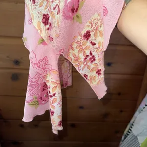 Y2K Wet Seal Pink Floral Tank Top Asymmetrical Lettuce Hem Fairy Mesh Medium thumbnail 6