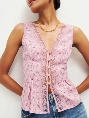 Reformation Cristina Top | Size: 10 | Pink Floral thumbnail 3