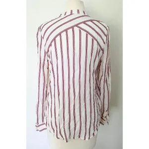 LOFT Womens Button Up Striped Long Sleeve Lightweight Rayon Blouse Top Sz M thumbnail 2