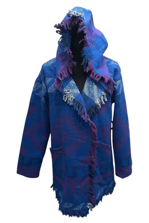 ROXY Santa Katalina Blue Aztec Fringe Beach‎ Surf Wrap Jacket Hoodie Size XS thumbnail 1