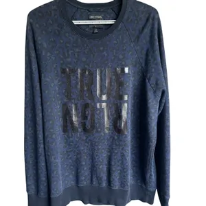 True Religion Navy Leopard Graphic Print Logo Crewneck‎ Sweatshirt L Pima Cotton thumbnail 2