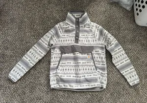 Carhartt Women’s Sherpa Fleece Pull-Over Grey & White Front Pouch Sz S 104922-W thumbnail 1