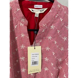Yumi Kim NWT Red Gingham Floral Embroidered Belted Midi Dress Size 8 thumbnail 3