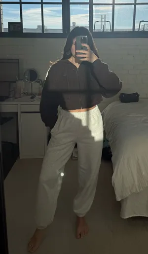 Adidas Brown Cropped Zip Up Hoodie thumbnail 1