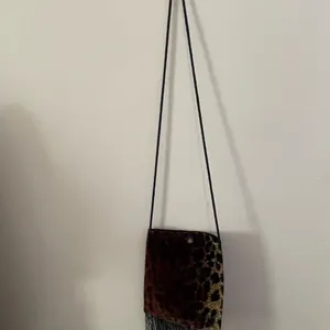 Velvet Leopard Print Fringe Bag Purse Brown thumbnail 2